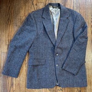 Vintage Hunting Horn Wool Tweed Sport Coat Mens Approx 40R USA Glen Plaid